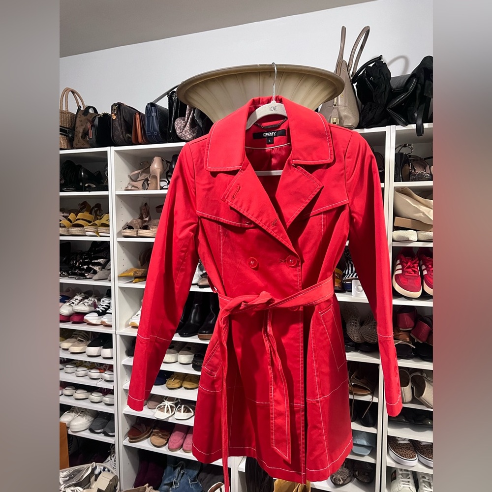 DKNY Bold Red Trench Coat for Women